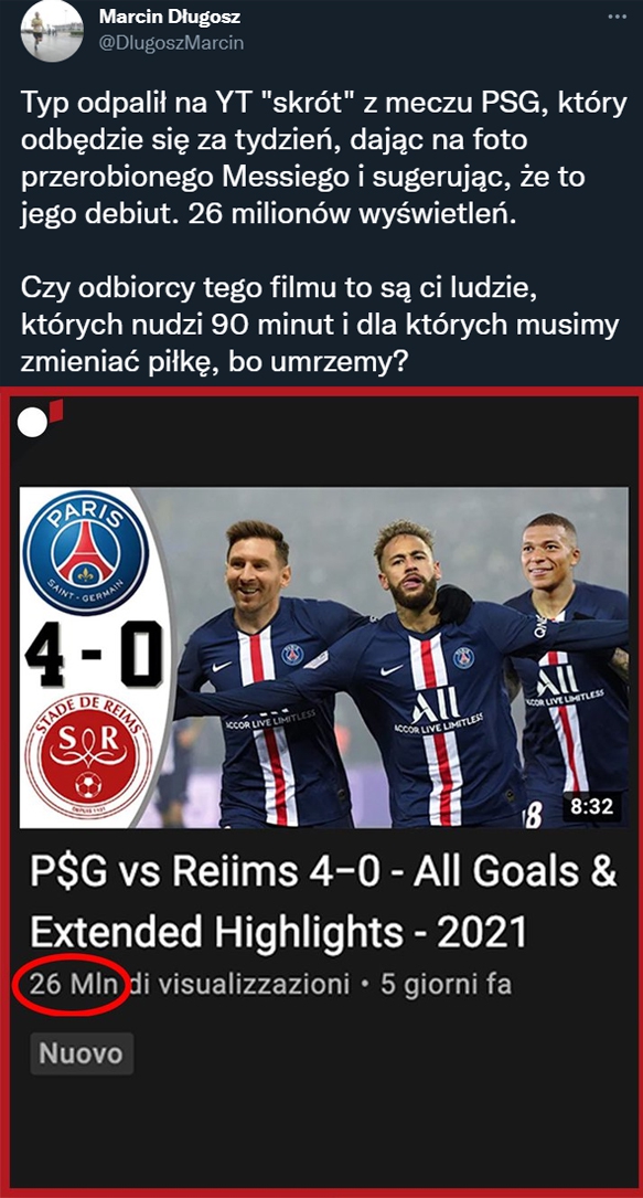 Tyle osób obejrzało debiut Messiego w PSG, którego nie było... xD